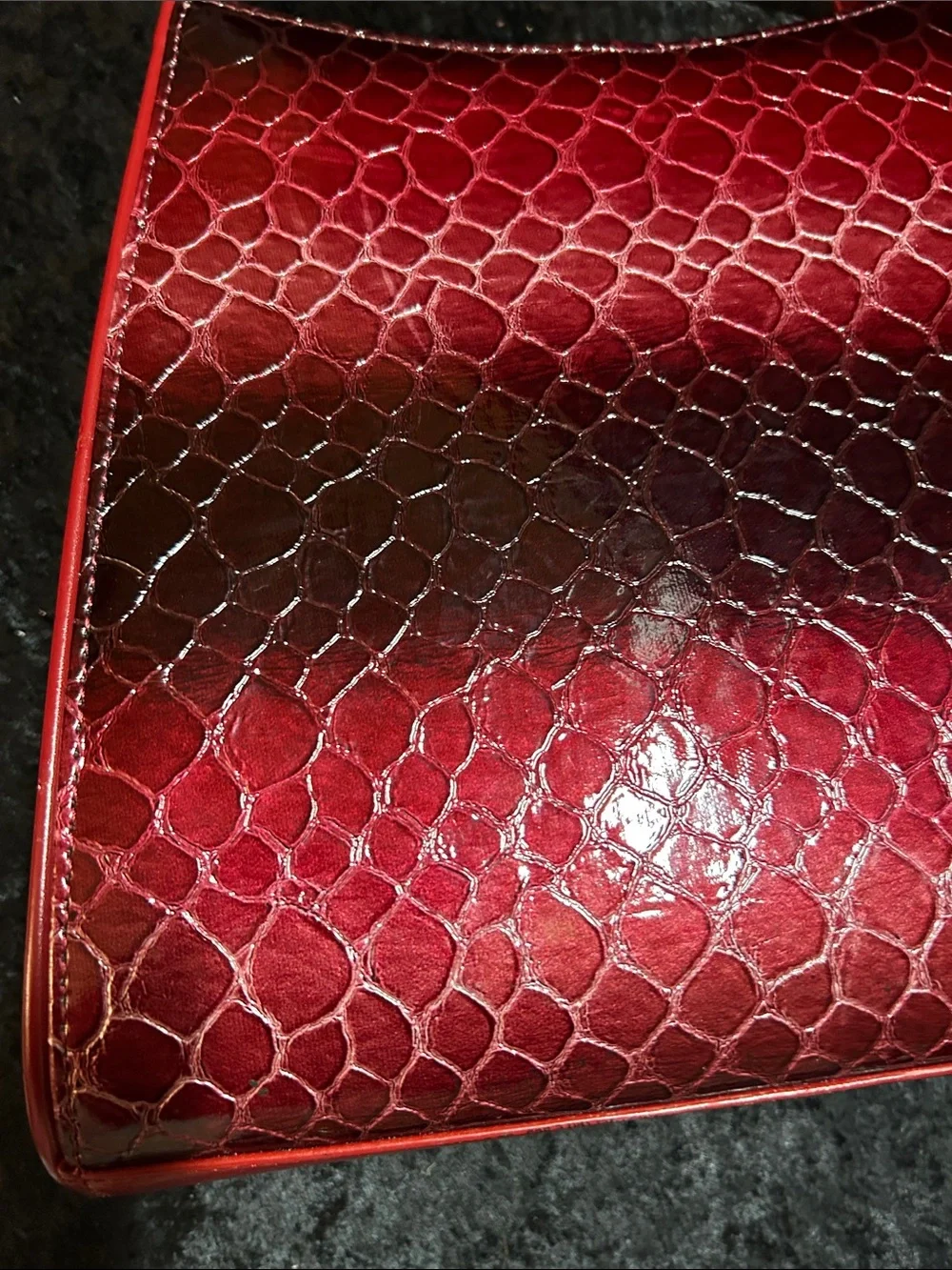 Red Croc-Effect Patent Shoulder Bag with Metallic Clasp